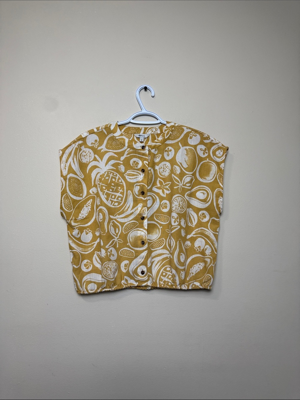 Reitmans Yellow Fruit Print Button-Front Top size S